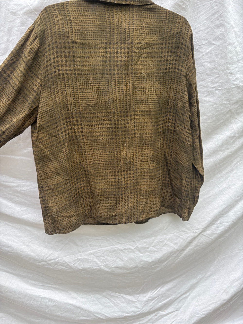 Jones New York Olive Brown Houndstooth Button-Up Blouse - Picture 8 of 11